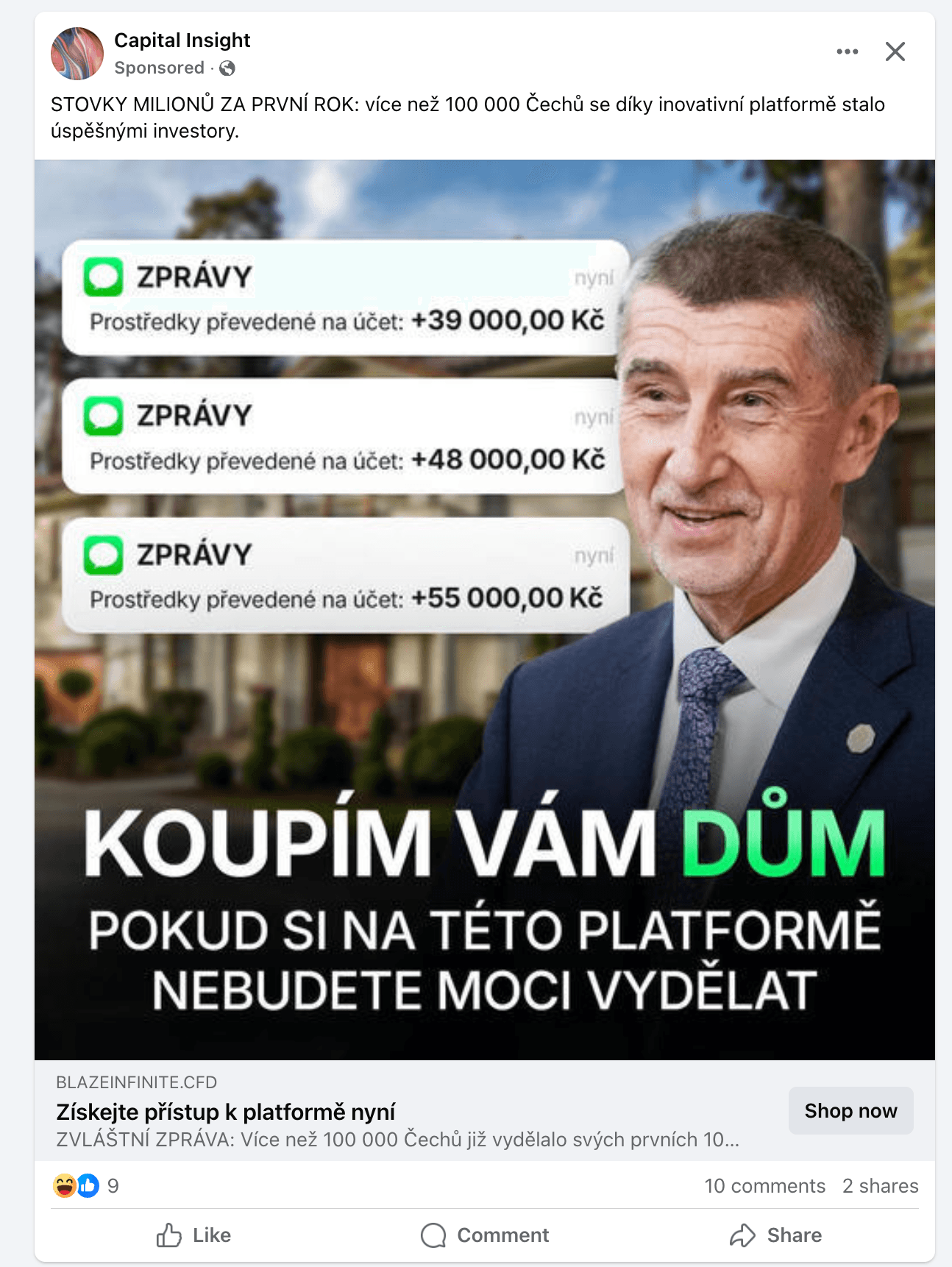 Příklad podvodné reklamy