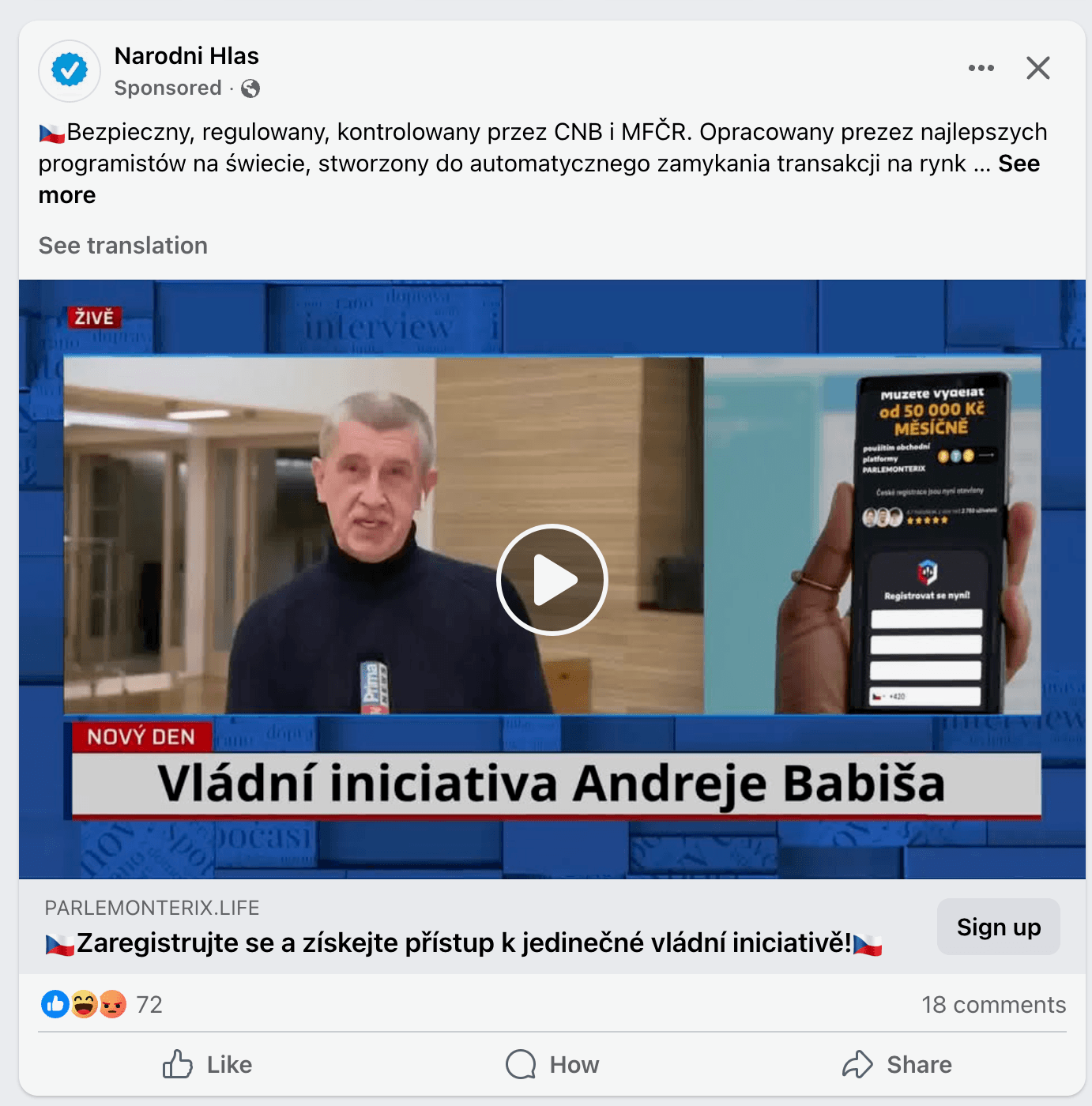 Příklad podvodné reklamy