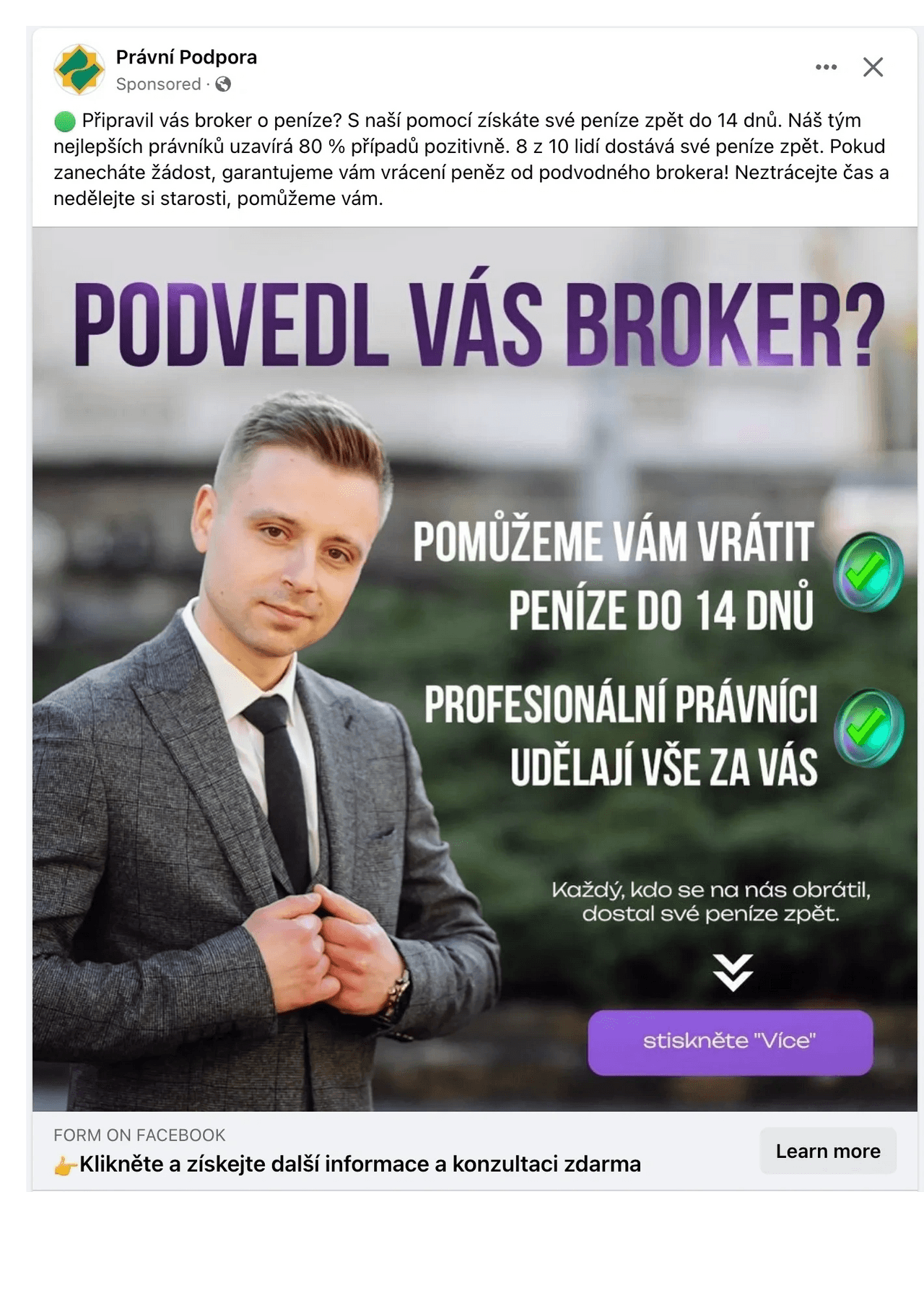 Příklad podvodné reklamy