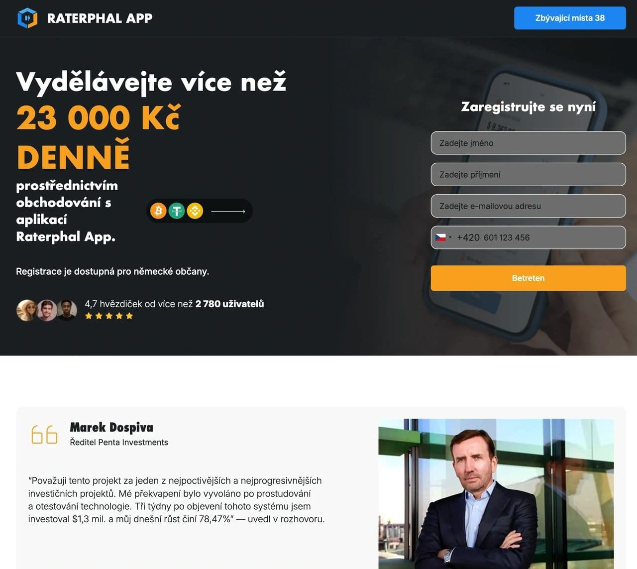 Příklad podvodné reklamy