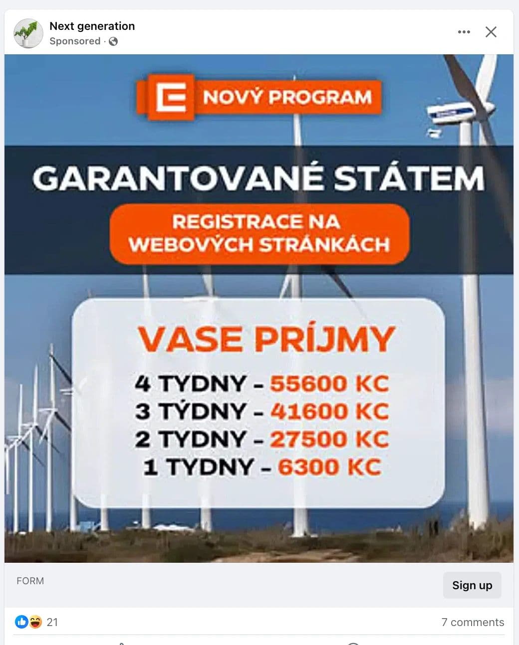 Příklad podvodné reklamy