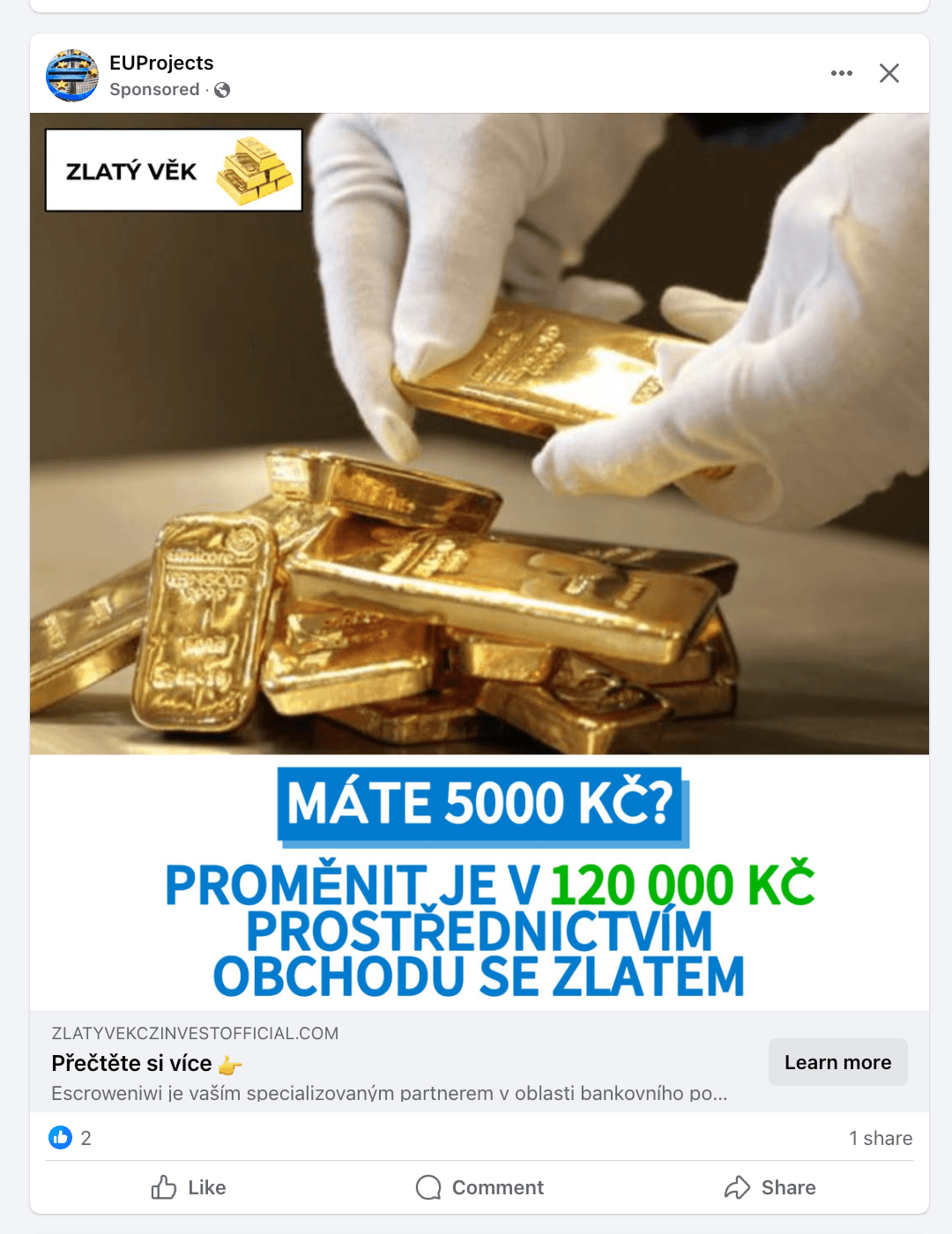 Příklad podvodné reklamy